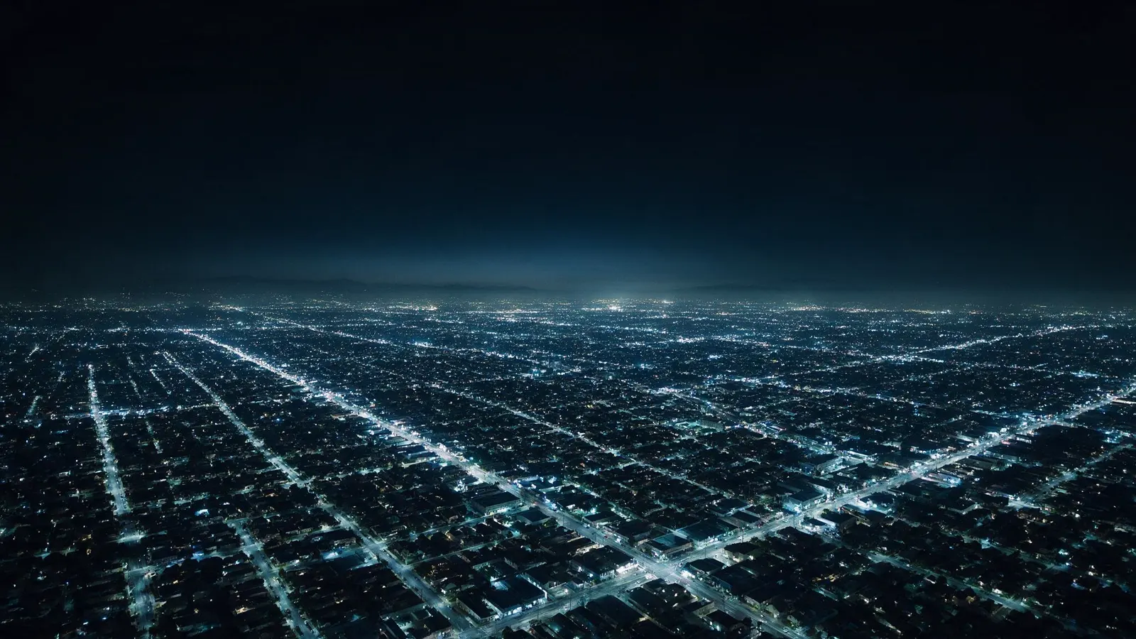 Aerial view of a Southern California city at night