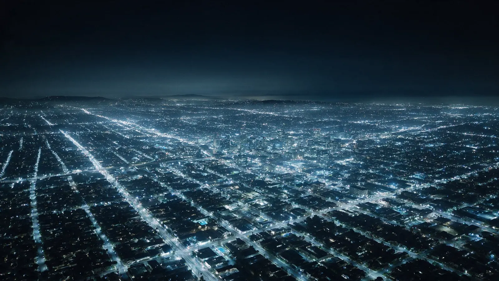 Aerial view of a Southern California city at night