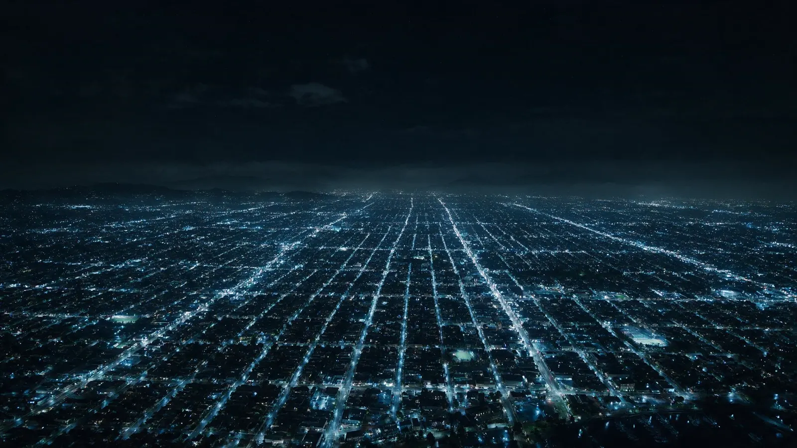 Aerial view of a Southern California city at night